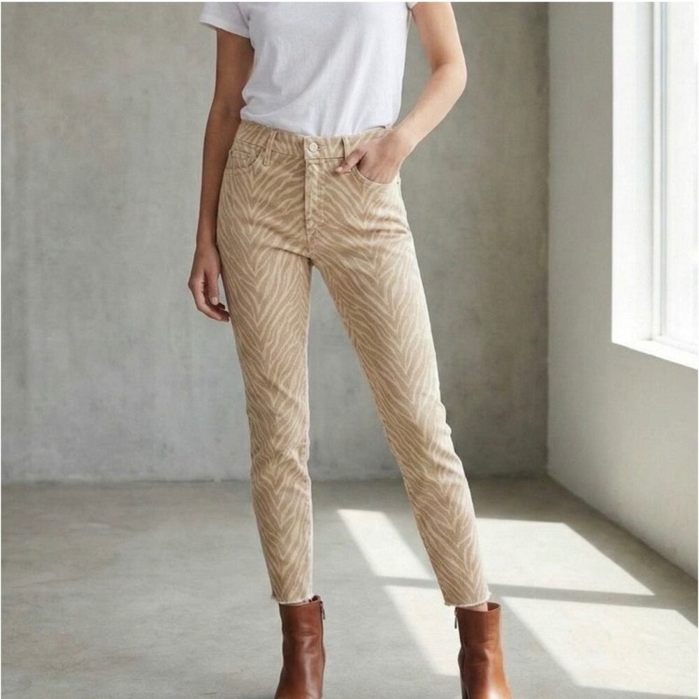 Mother the looker ankle fray jeans in sweet stripes tan zebra print women's 27
